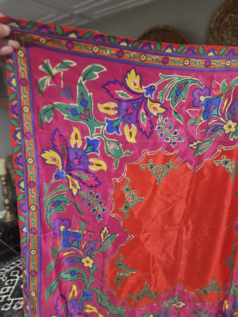 Vintage Liz Claiborne 100% Silk Floral Square Scarf Pink Red Multicolor